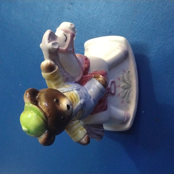 Vtg Porcelain Music Box Teddy Bear On A Rocking Horse 5.5L x 4.0W - Picture 1 of 3